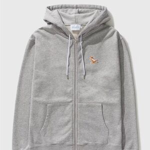 Maison Kitsune Fox Logo Mens Hoodie Light Gray Full Zip Jacket Size Small